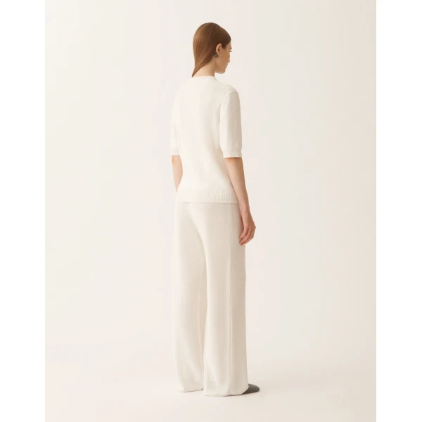 White Cotton and Linen Sweater with Sequins