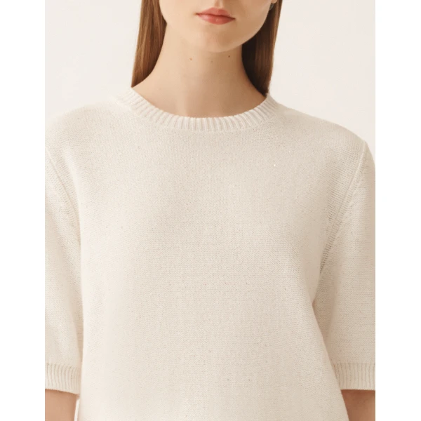 White Cotton and Linen Sweater with Sequins - Image 5