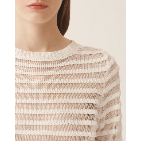 White Cotton and Linen Sweater with Sequins - Image 5