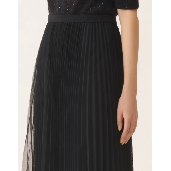 Wide Pleated Tulle Skirt in Night Blue - Image 5