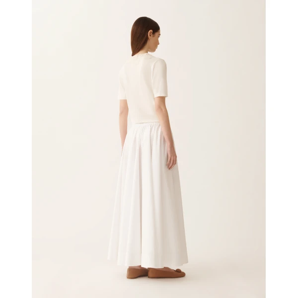 Wide Skirt in Optic White Poplin