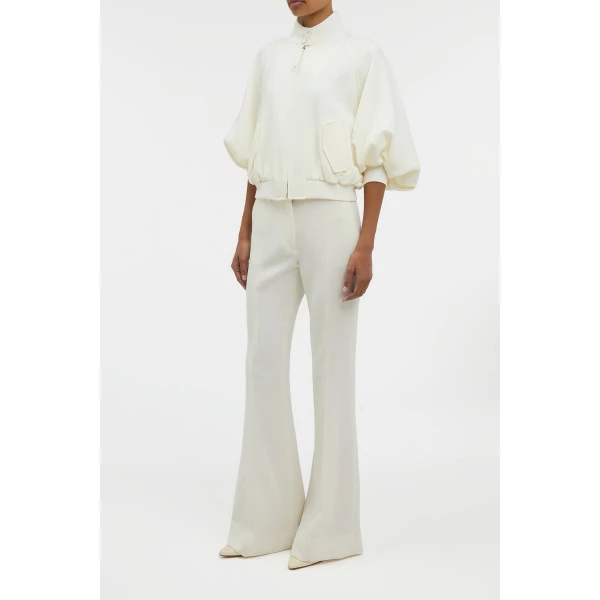 Aluin Jacket in Ivory Virgin Wool Crepe