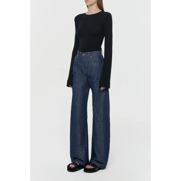 Amoret Barrel-leg Jean in Indigo Blue Recycled Cotton Linen Denim