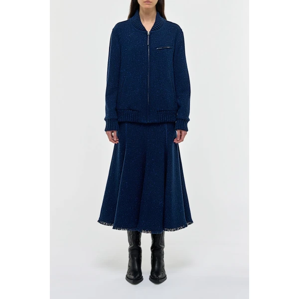 Amy Midi Skirt in Electric Navy Speckled Cashmere
