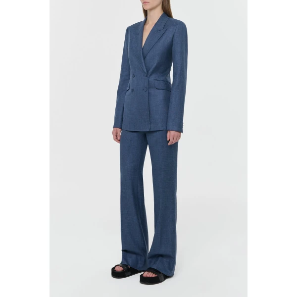 Angela Blazer in Denim Virgin Wool Silk with Linen