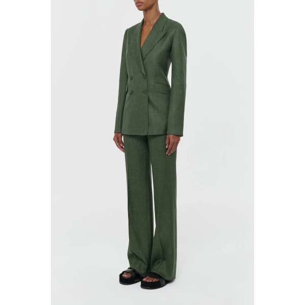 Angela Blazer in Olive Virgin Wool Silk with Linen