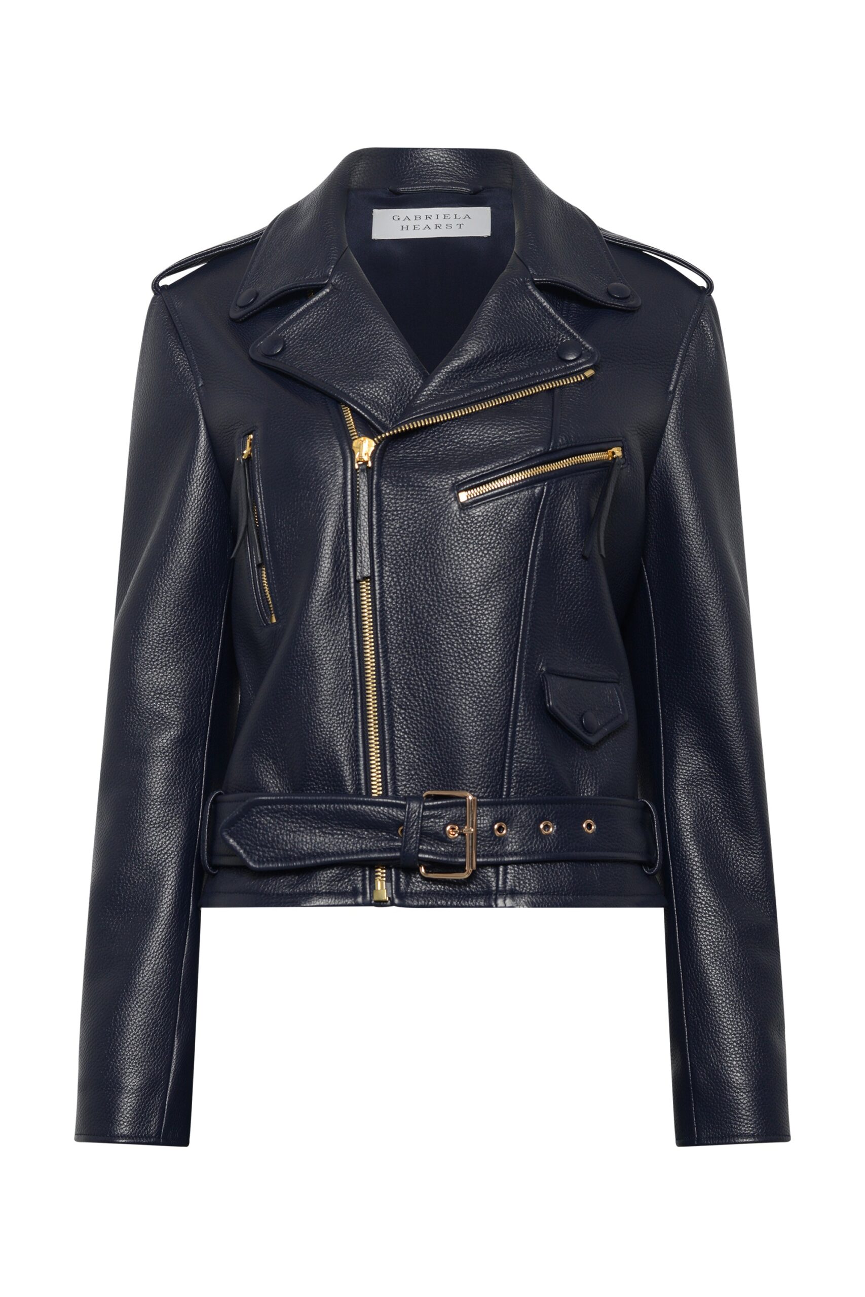 Gabriela Hearst Anton Biker Jacket in Dark Navy Textured Leather Gabriela Hearst