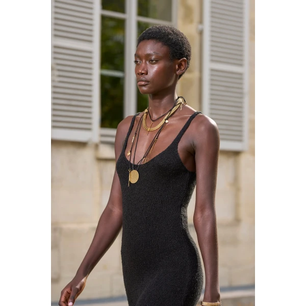 Ayla Knit Maxi Dress in Black Mulberry Silk