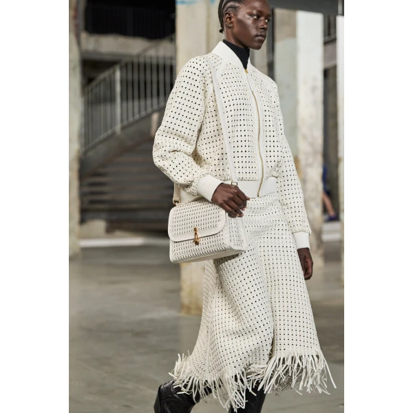 Bennie Midi Skirt in White Woven Leather