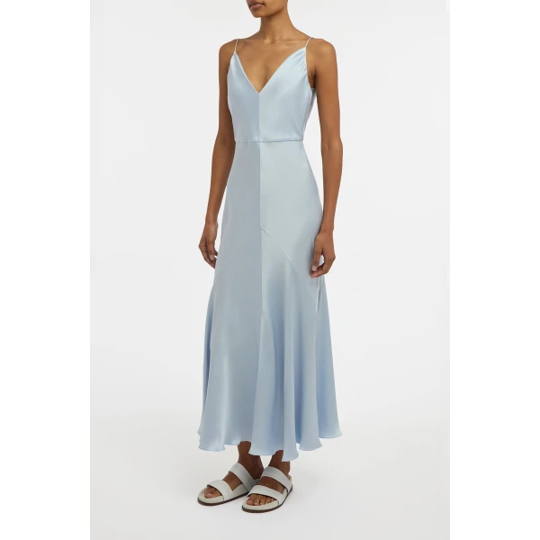 Brigita Slip Dress in Light Blue Silk Satin