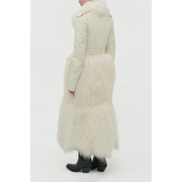 Brymwylf Convertible Coat in White Textured Leather & Cashmere Shearling