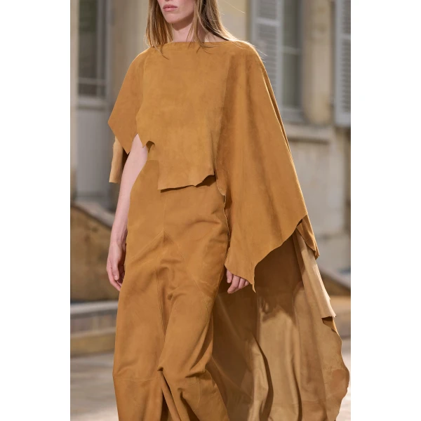 Calian Raw Cut Cape In Cashew Suede