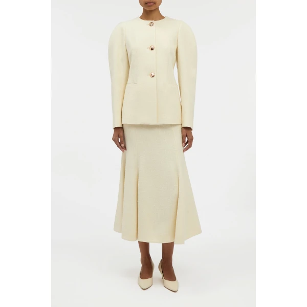 Daelan Jacket in Ivory Virgin Wool Silk Slub
