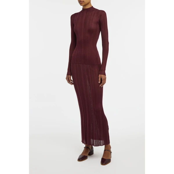 Daniella Knit Maxi Skirt in Bordeaux Silk