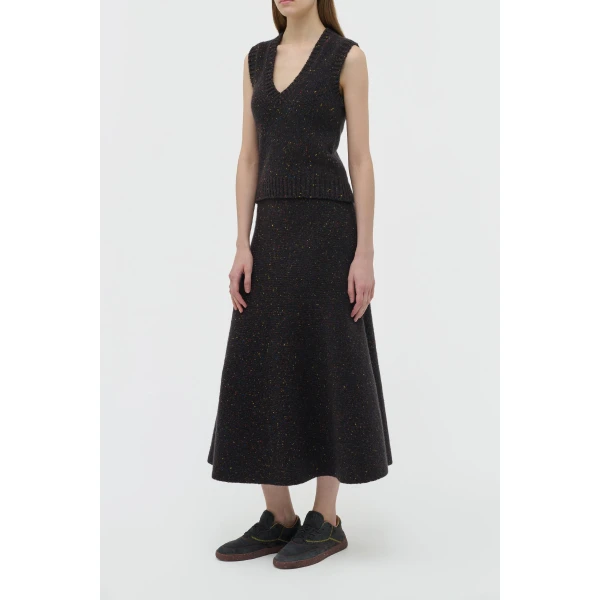 Eden Knit Midi Skirt in Charcoal Multi Speckled Aran Cashmere