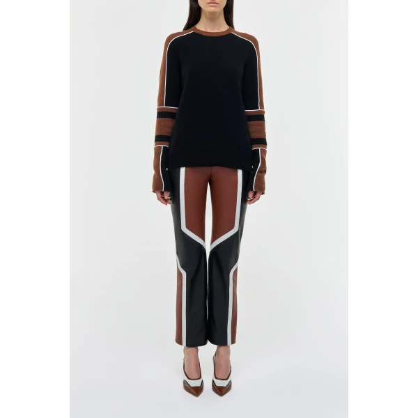 Finnian Knit Moto Sweater in Cognac & Black Cashmere