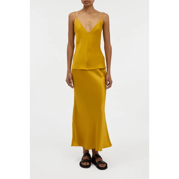 Frei Maxi Skirt in Golden Birch Silk Satin