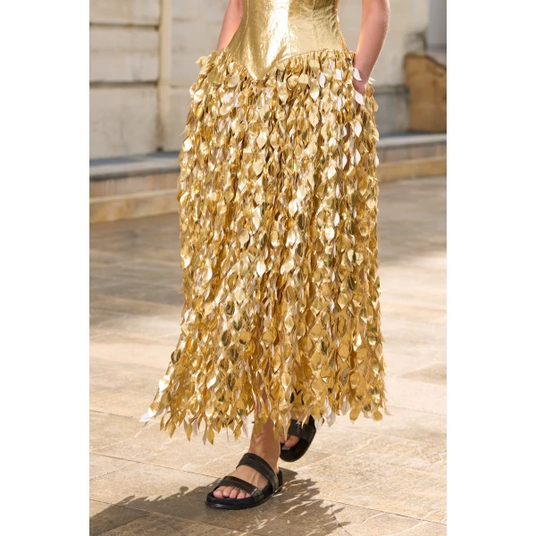 Isai Maxi Dress in Metallic Gold Linen Twill