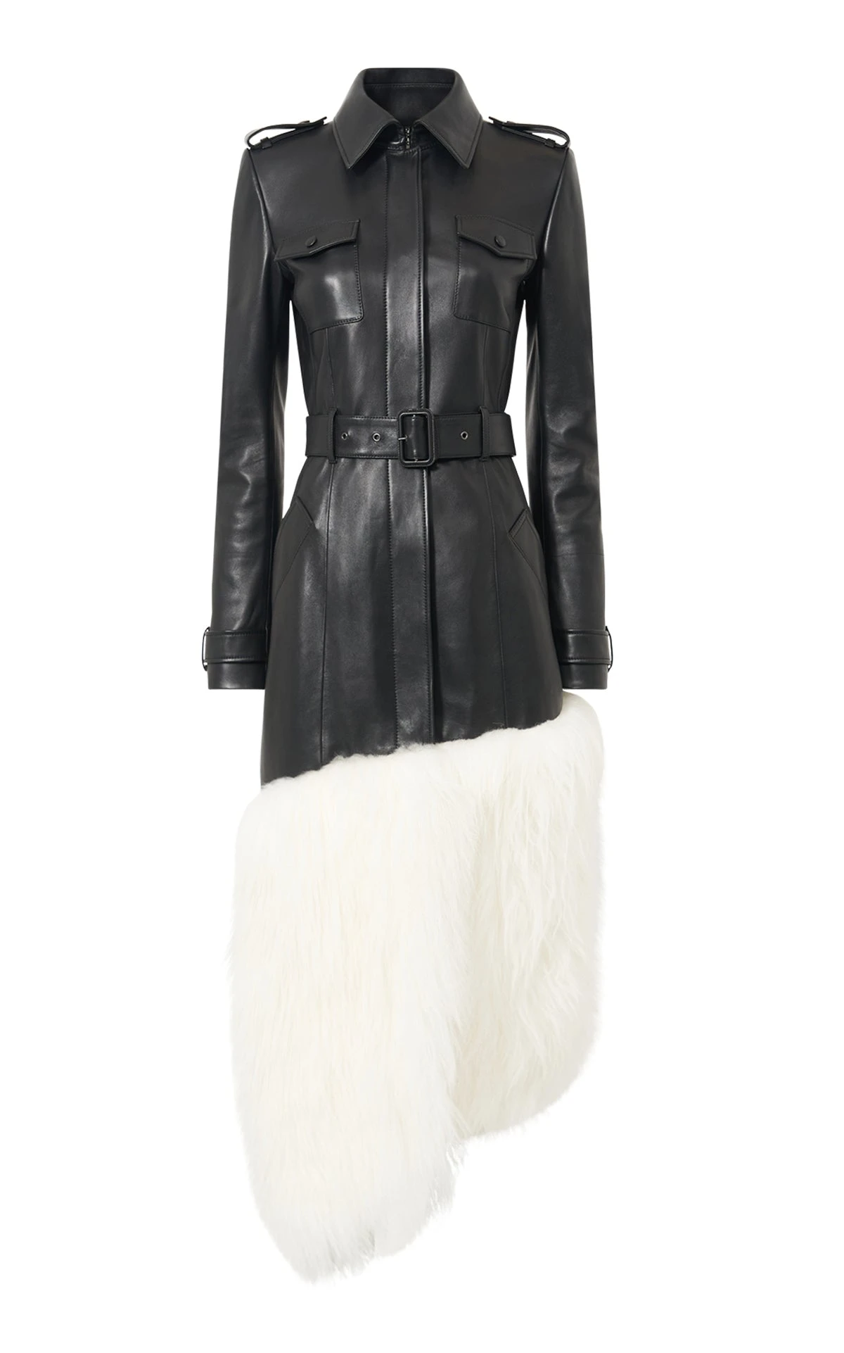 Gabriela Hearst Isak Trench Coat in Black Soft Leather & Ivory Cashmere Shearling Gabriela Hearst