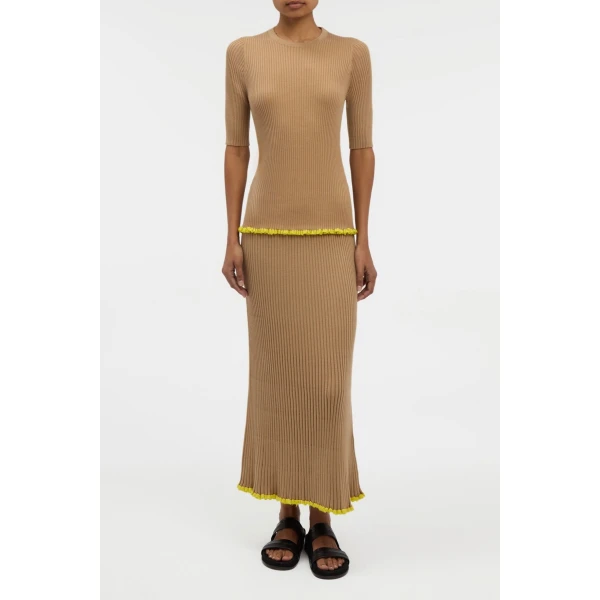 Kavya Knit Maxi Skirt in Camel Cashmere Silk