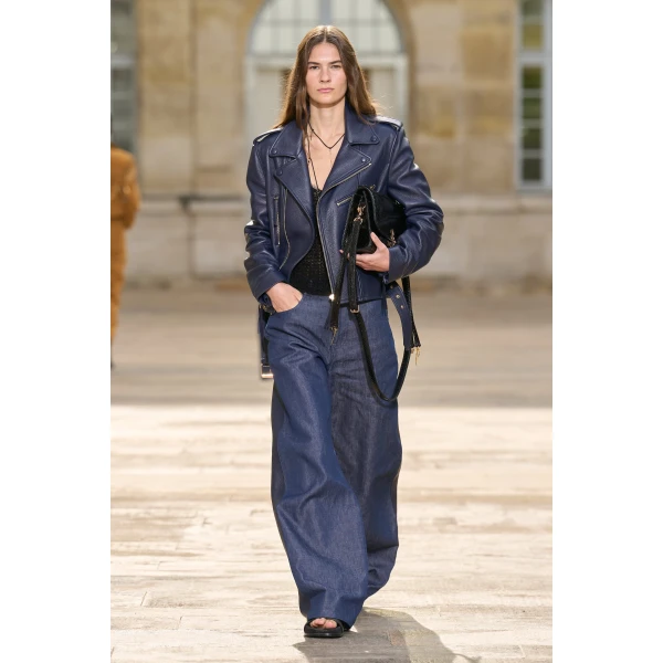 Lucian Barrel-leg Jean in Indigo Blue Recycled Cotton Linen Denim & Textured Leather