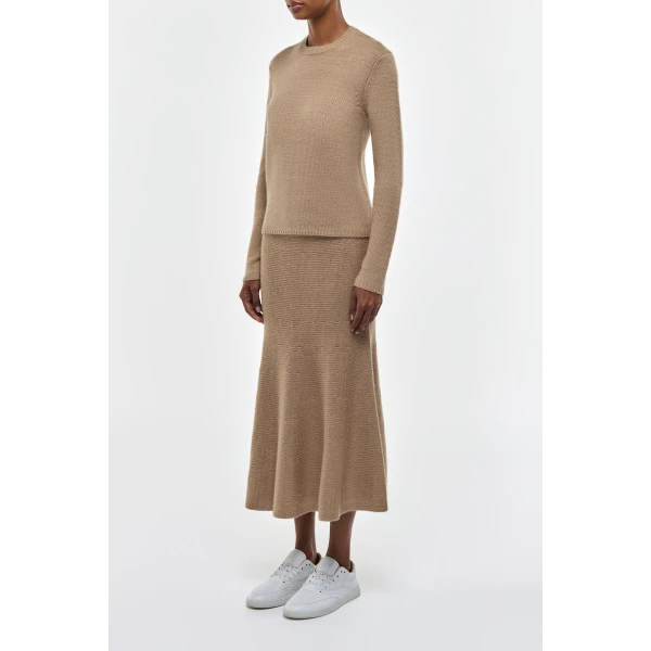 Manni Knit Maxi Skirt in Camel Cashmere