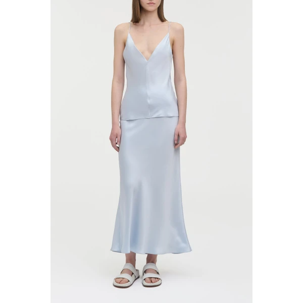 Maria Top in Light Blue Silk Satin