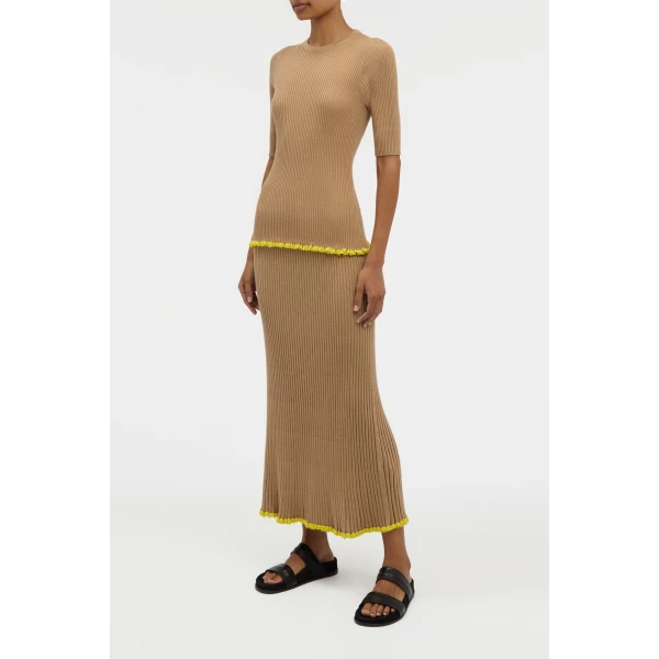 Mireya Knit Top in Camel Silk Casmere