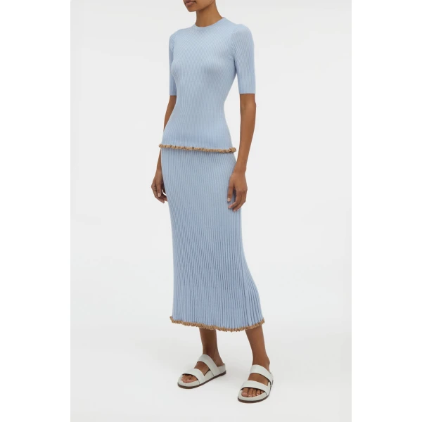 Mireya Knit Top in Halogen Blue Cashmere Silk
