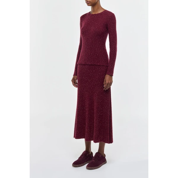 Nello Knit Sweater in Bordeaux Beaded Cashmere Silk