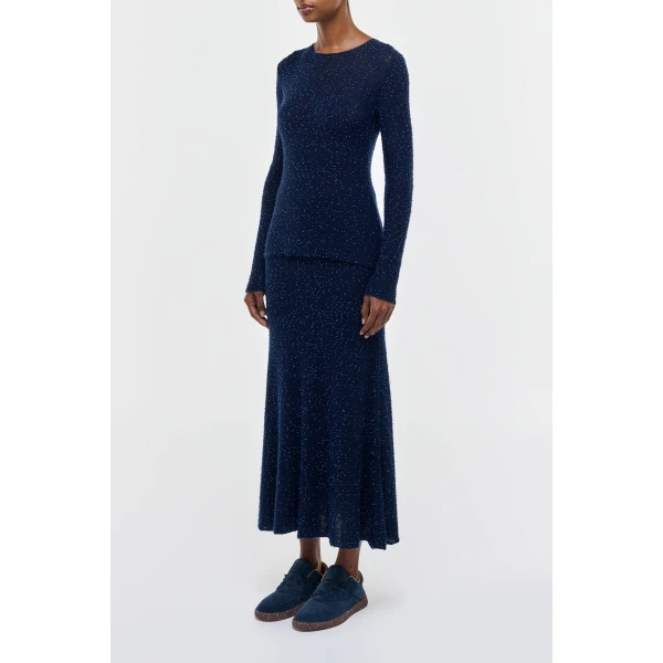 Nello Knit Sweater in Electric Navy Beaded Cashmere Silk