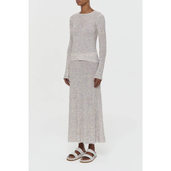 Nello Knit Sweater in Ivory Multi Beaded Cashmere Silk