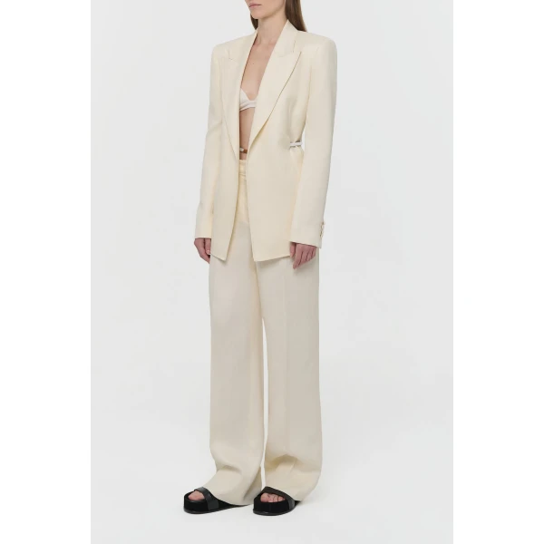 Norman Wide-leg Pant in Ivory Textured Linen Slub