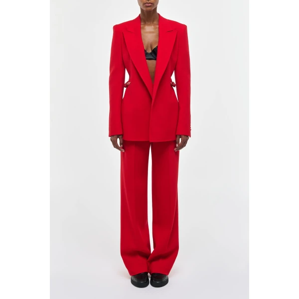 Norman Wide-leg Pant in Scarlet Red Virgin Wool Crepe