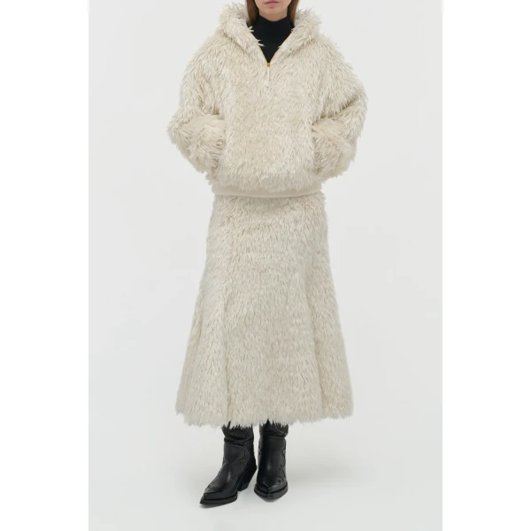 Orlando Hoodie in Ivory Silk Fur