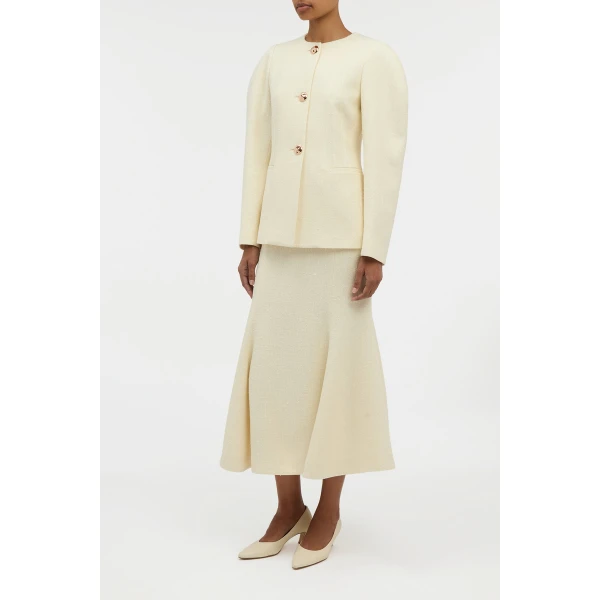 Patterson Skirt in Ivory Virgin Wool Silk Slub