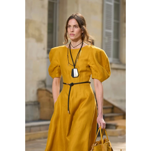 Ranya Puff Sleeve Maxi Dress in Golden Birch Linen Twill
