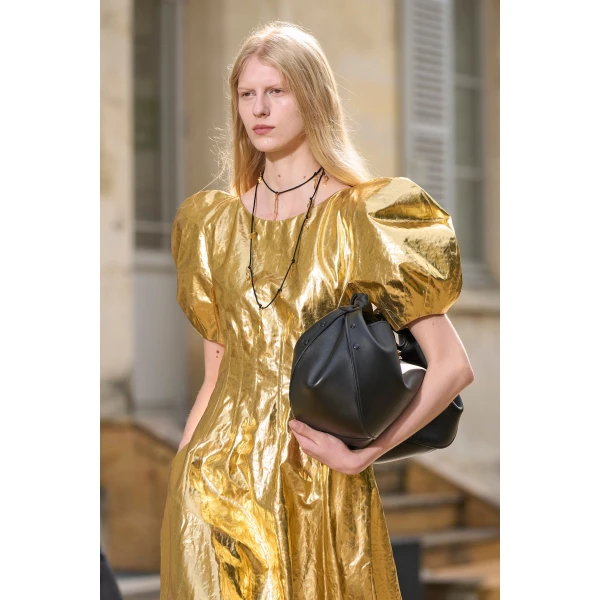 Ranya Puff Sleeve Maxi Dress in Metallic Gold Linen Twill
