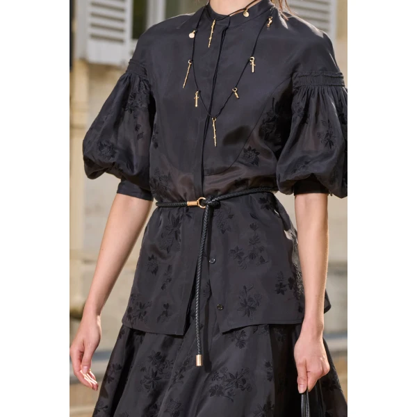 Sofia Mia's Flowers Blouse in Black Embroidered Silk Organza