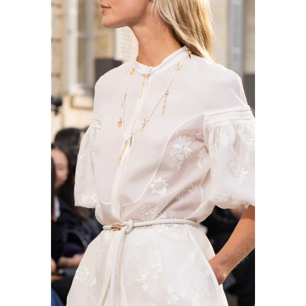 Sofia Mia's Flowers Blouse in Ivory Embroidered Silk Organza