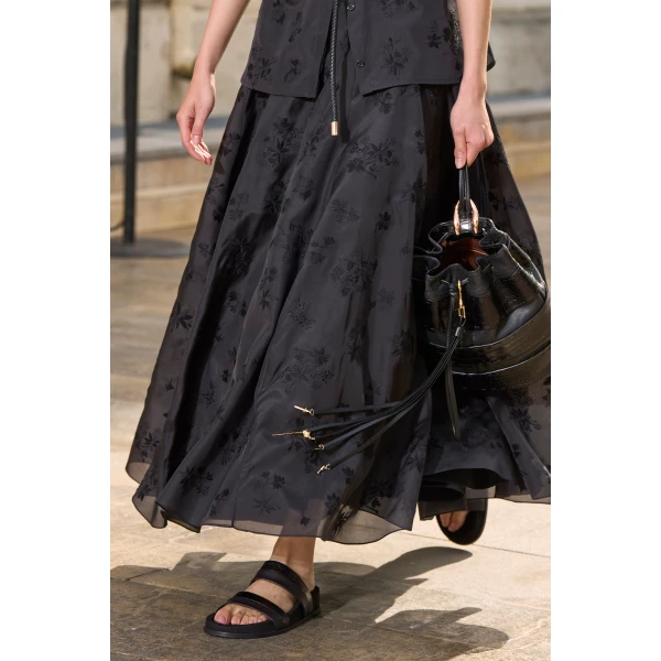 Sonya Mia's Flowers Maxi Skirt in Black Embroidered Silk Organza
