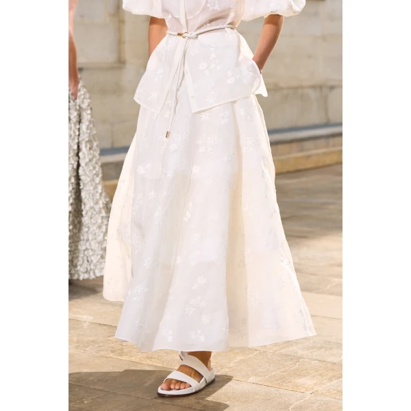 Sonya Mia's Flowers Maxi Skirt in Ivory Embroidered Silk Organza