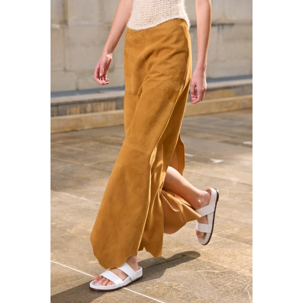 Talor Raw Cut Maxi Skirt in Cashew Suede