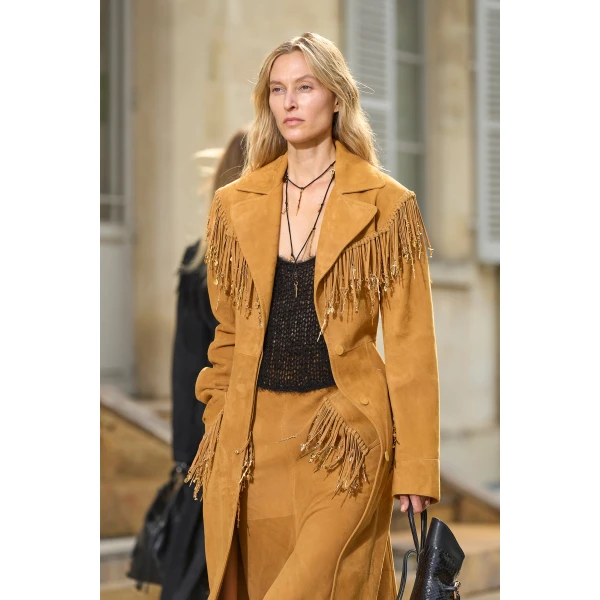 Thaniel Fringe Trench Coat in Cashew Suede with Charms
