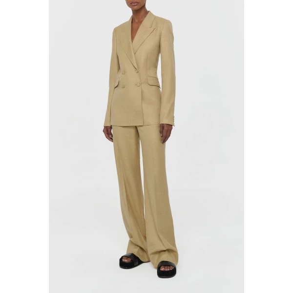 Vesta Flare Pant in Hay Virgin Wool Silk with Linen