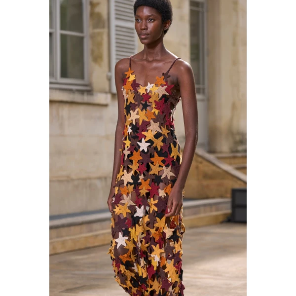 Yeshara Crochet Stars Maxi Slip Dress in Multi Cashmere