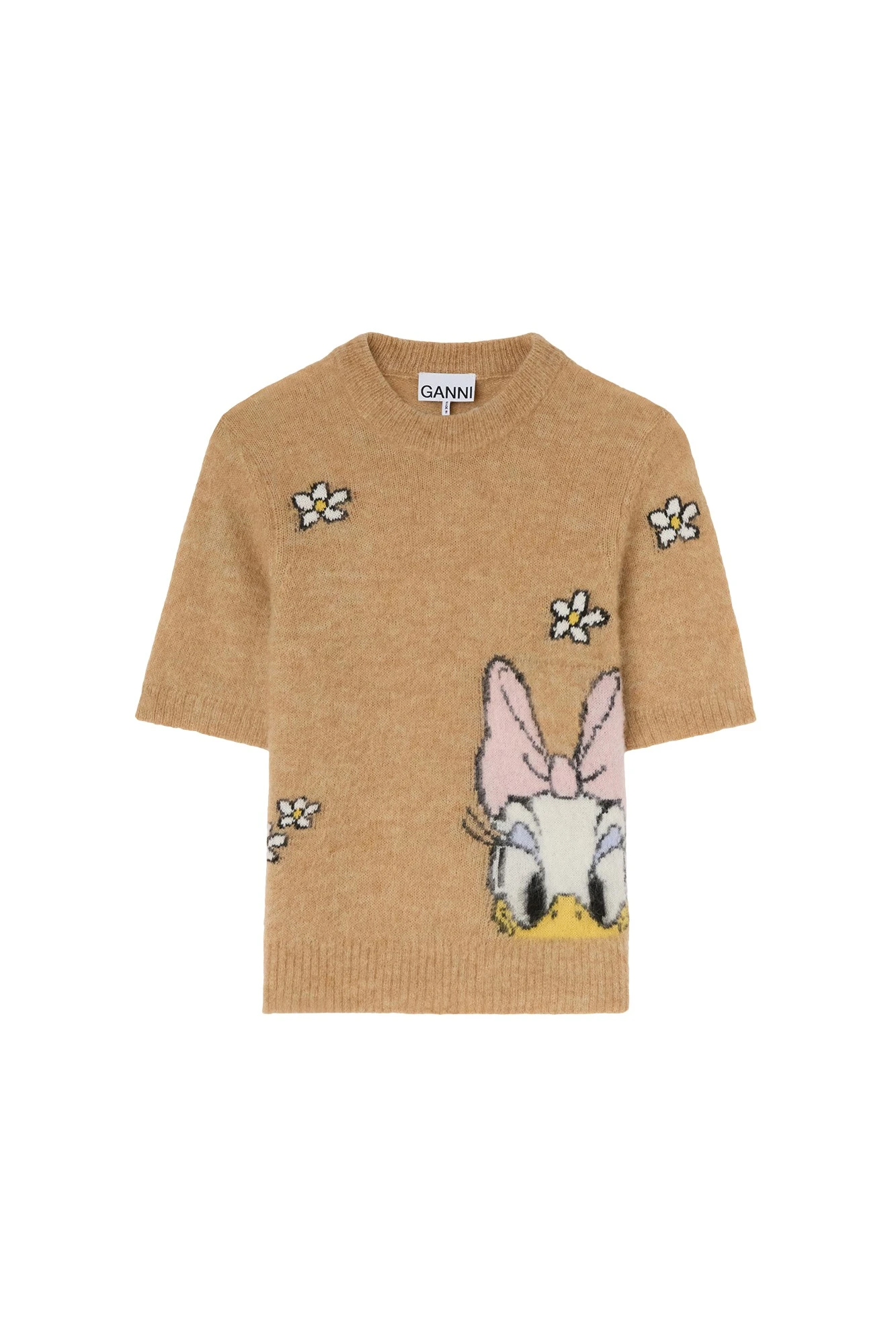 Ganni-Daisy-Duck-Beige-Short-Sleeve-Jumper-128549_nobg Ganni