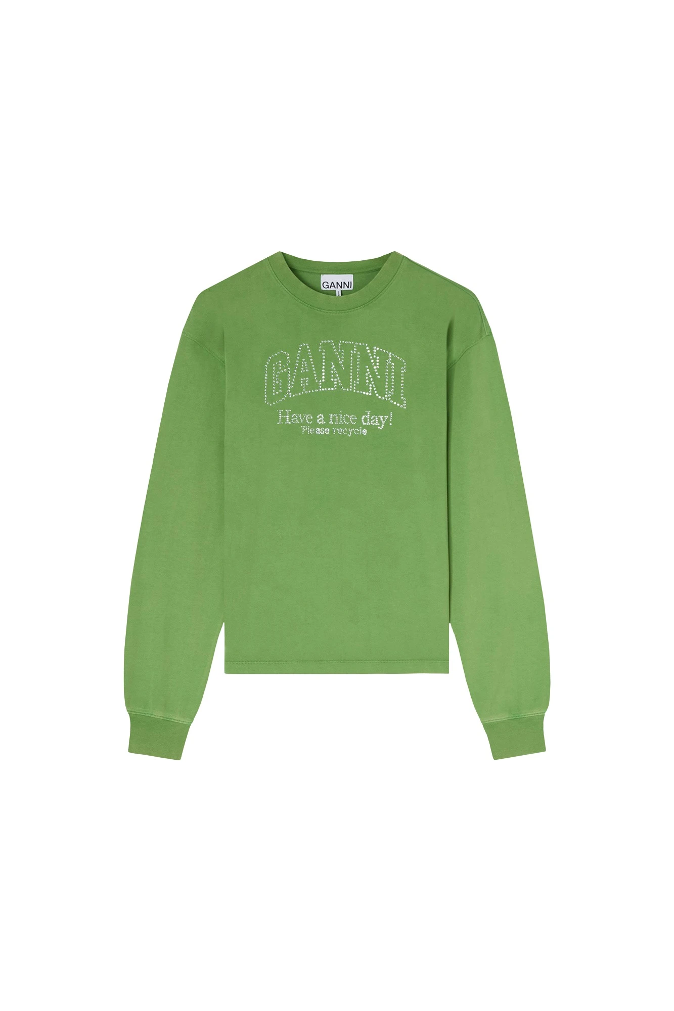 Ganni-Daisy-Duck-Green-Long-sleeve-T-shirt-233482_nobg Ganni