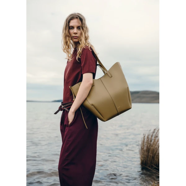 Polène Cyme Tote in Smoky Olive Cyme Tote in Smoky Olive - Totes & Top-Handle Bags - Parisian Luxury Leather Bag at Luxury Shoes 