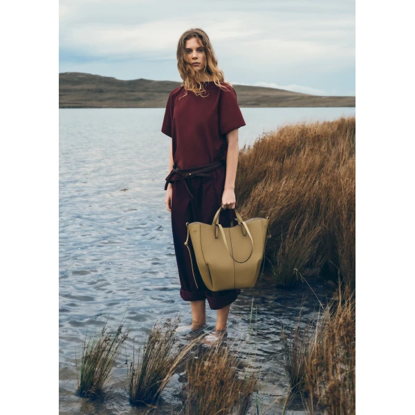 Polène Cyme Tote in Smoky Olive Cyme Tote in Smoky Olive - Totes & Top-Handle Bags - Parisian Luxury Leather Bag at Luxury Shoes 